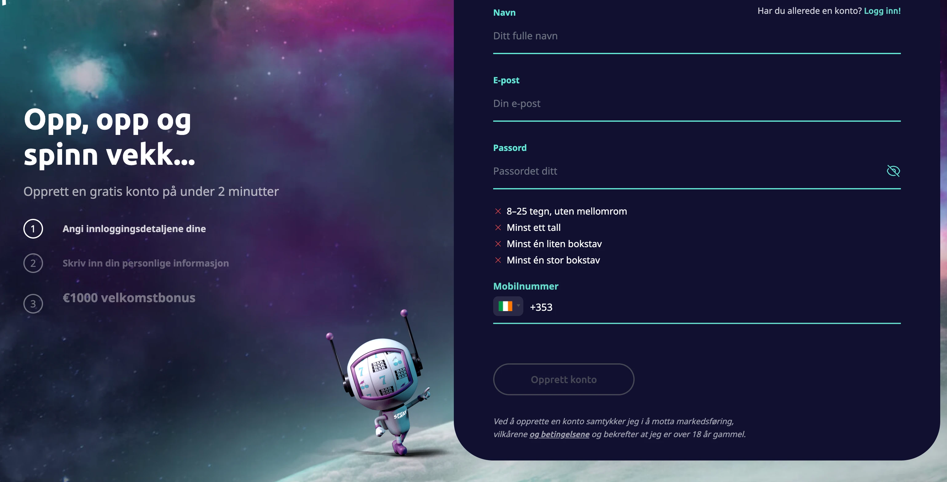 Slik får vi bonus hos SpinAway Casino